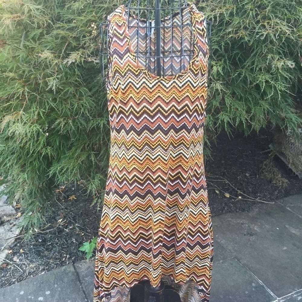 Cleo Dress with High Low Hem Line Chevron Stripe